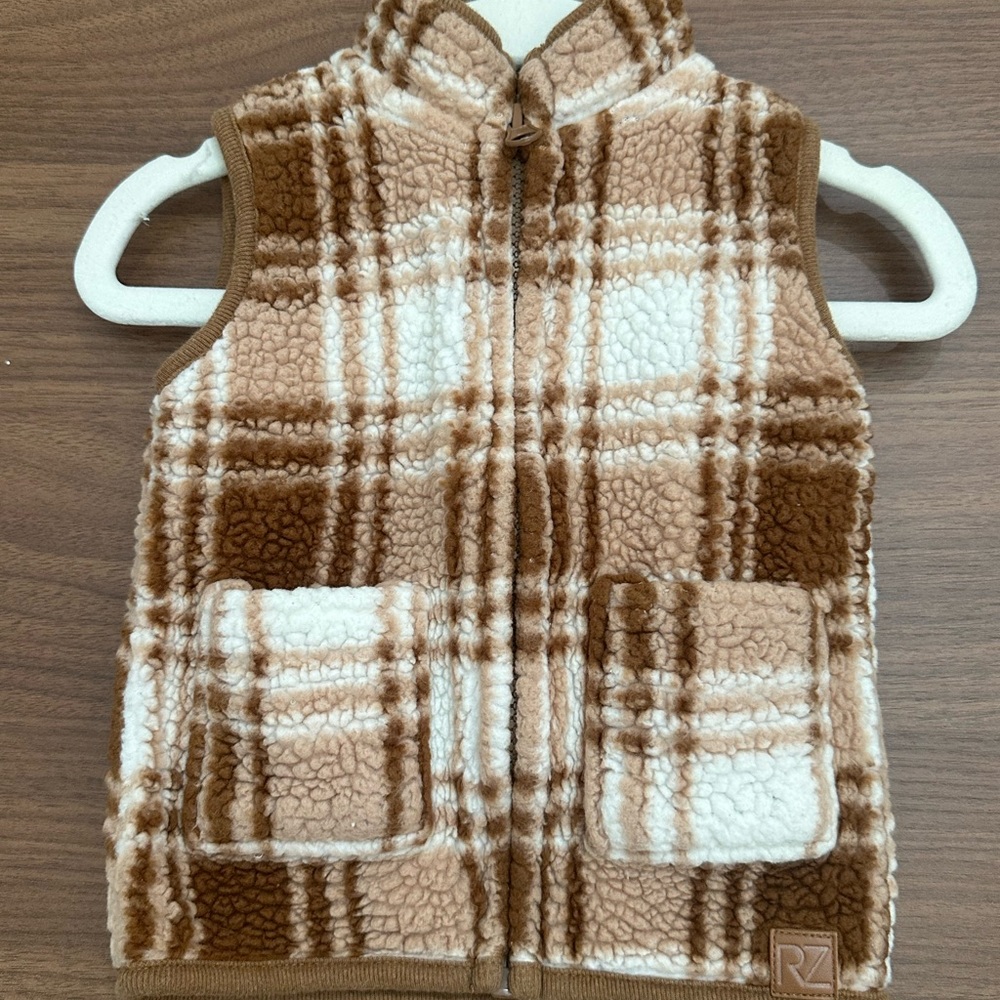 Rachel Zoe baby Plaid Fleece Vest - Brown and White size 12months